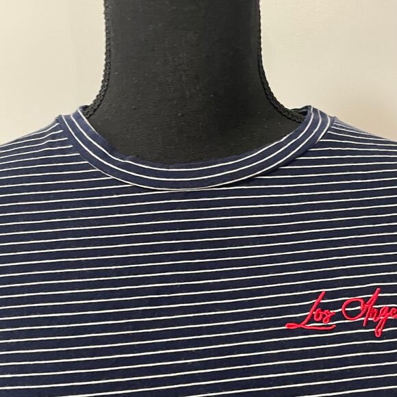 Dirtee Laundry crop tee LARGE blue and white stripes S/L Los Angeles embroider - Picture 11 of 11